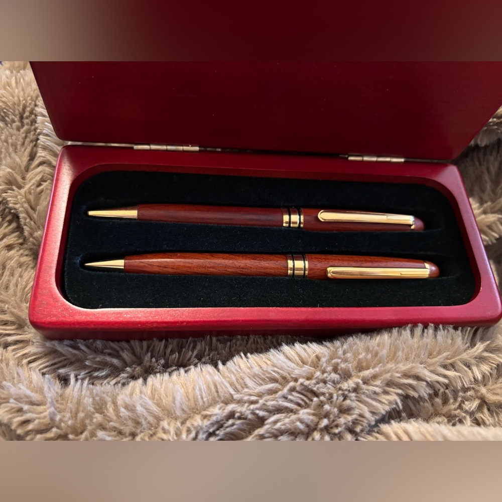 Elegant Wooden Pen and Mechanical Pencil Set with Gold Accents